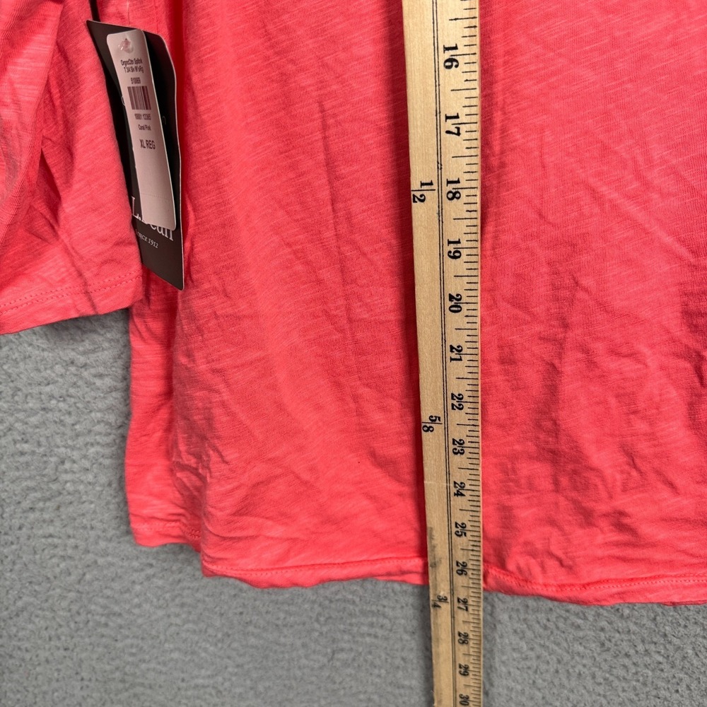 LL Bean Top Womens XL Coral Pink Organic Cotton Split Neck Tee 3/4 Sleeve - Picture 11 of 13